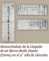 Memorándum de la Llegada de un Barco desde Joseon (Corea) en el 9˚ año de Genroku