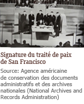 Signature du traité de paix de San Francisco, Source: Agence américaine de conservation des documents administratifs et des archives nationales (National Archives and Records Administration)